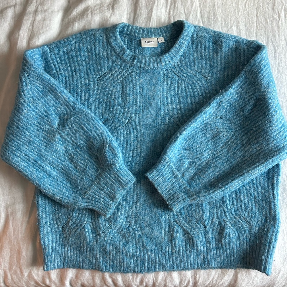 Copenhagen brand Saint Tropez blue oversized, wool blend sweater, size small